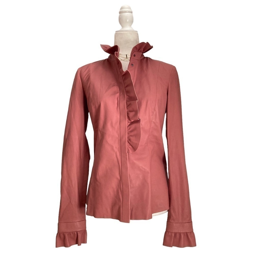 DROMe Lamb Leather Ruffle Jacket in Blush NWOT Made in Italy - Picture 12 of 12
